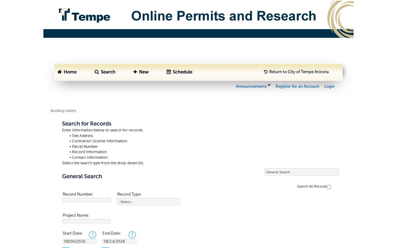 Tempe street directory building permit address search
